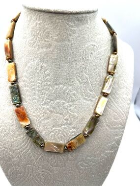 Vintage Multicolored Abalone and Shell Rectangle Bead Necklace